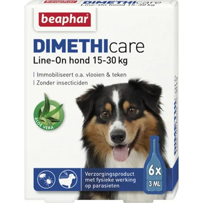 6x Beaphar DImetHIcare Line-On Anti Teken- en Vlooiendruppels Hond 15 - 30 kg 6 pipetten