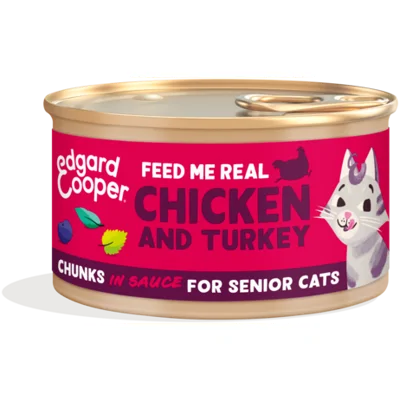 Edgard & Cooper kip en kalkoen senior kat natvoer blikje 85gr