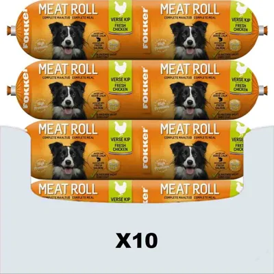 10x Fokker Meat Roll Hondenvoer Nat Kip - Zalm 800 gr
