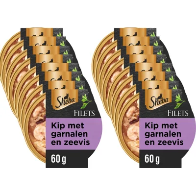 16x Sheba Filets Kattenvoer Natvoer Garnaal&Oceaanvis&Kip in Saus 60 gr