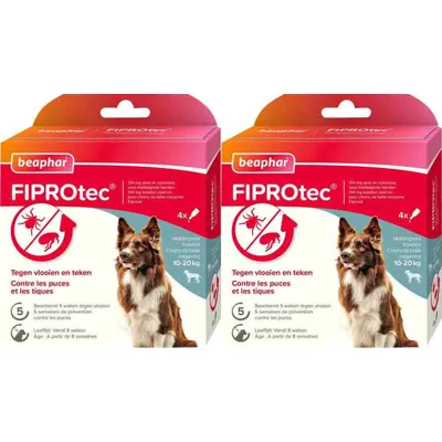 2x Beaphar Fiprotec Anti Teken- en Vlooiendruppels Hond 10 - 20 kg 4 stuks