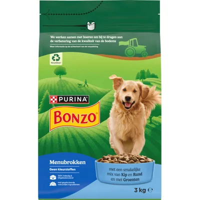 3x Bonzo Droogvoer Adult Menubrokken Kip 3 kg