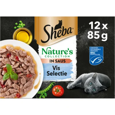 4x Sheba Nature's Collection Kattenvoer Natvoer Vis Selectie in Saus Maaltijdzakjes 12 x 85 gr
