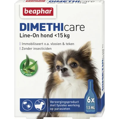 6x Beaphar Dimethicare Line-On Anti Teken-&Vlooiendruppels Hond 0 - 15 kg 6 pipetten