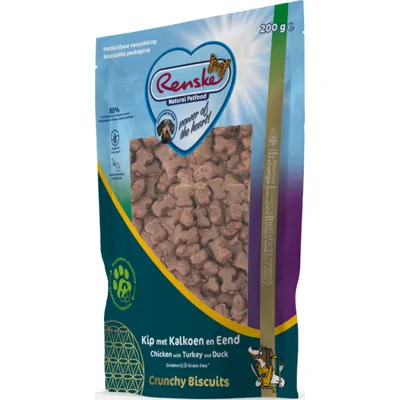 6x Renske Gezonde Beloning Crunchy Hondensnack Kip&Kalkoen&Eend 200 gr