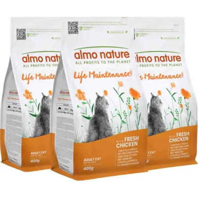 3x Almo Nature Kattenvoer Droog Life Maintenance Kip & Rijst 400 gr