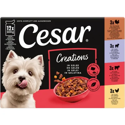 4x Cesar Hondenvoer Nat Pouch Creations Gelein Mix 12x100 gr
