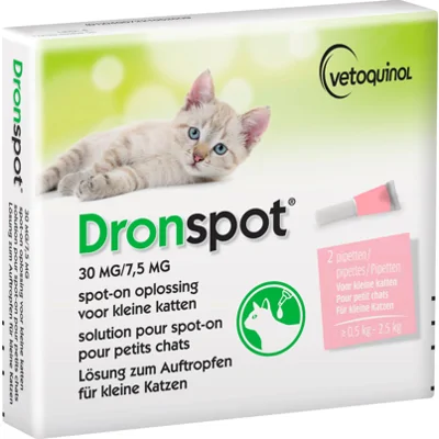 Dronspot 30 mg/7,5 mg Spot-on oplossing voor katten (0,5 - 2 kg) - 2 pipetten