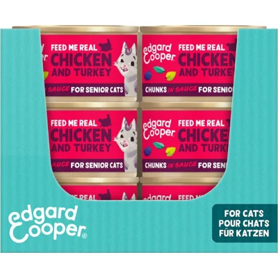 Edgard & Cooper kip en kalkoen senior kat natvoer blikjes 18 x 85gr