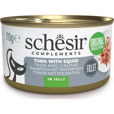 Schesir tonijn met heek (jelly) natvoer kat (blikjes) 1 tray (12 x 70 g)
