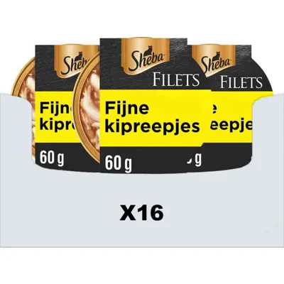 16x Sheba Filets Kattenvoer Natvoer Kipfilet Stukjes in Saus 60 gr