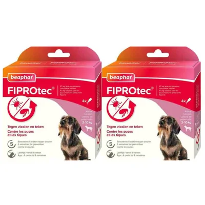 2x Beaphar Fiprotec Anti Teken- en Vlooiendruppels Hond 2 - 10 kg 4 stuks