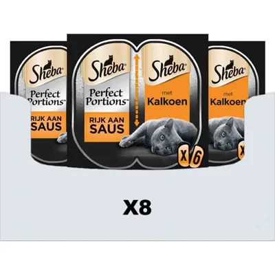 8x Sheba Perfect Portions Adult Kattenvoer Natvoer Luxe Kalkoen in Saus 3 x 2 stuks