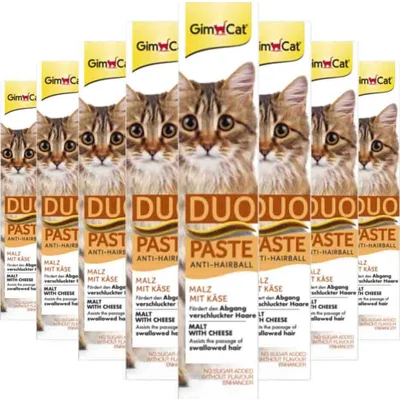 8x GimCat Anti-Hairball Duo-Paste Kaas&Mout 50 gr