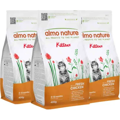 3x Almo Nature Kattenvoer Droog Life Maintenance Kitten Kip & Rijst 400 gr