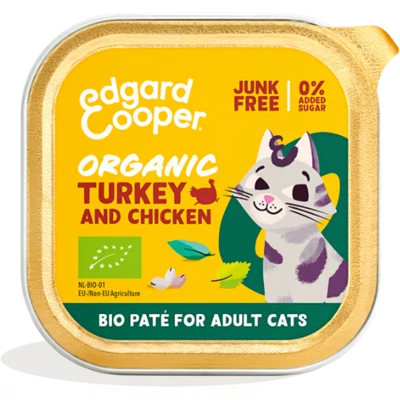 Edgard & Cooper biologisch kalkoen en kip paté nat kat kuipjes 16 x 85gr