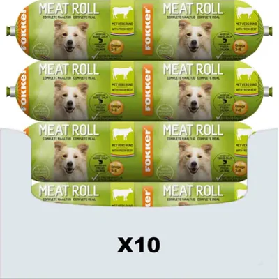 10x Fokker Meat Roll Hondenvoer Nat Rund - Zalm 800 gr
