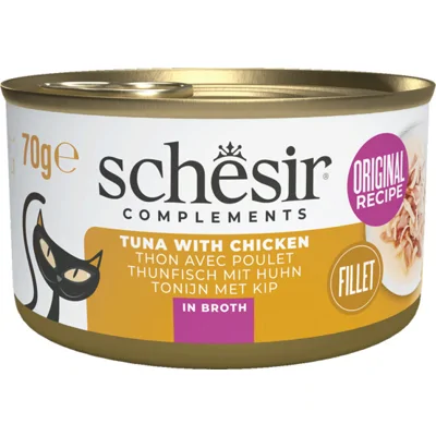 12x Schesir Kattenvoer Tonijn en Kip in Boullion 70 gr