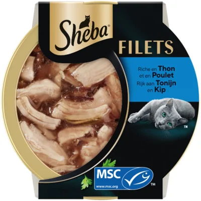 16x Sheba Filets Kattenvoer Natvoer Tonijn&Kip in Saus 60 gr
