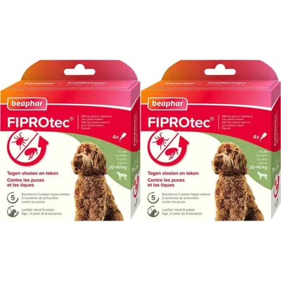 2x Beaphar Fiprotec Anti Teken- en Vlooiendruppels Hond 20 - 40 kg 4 stuks