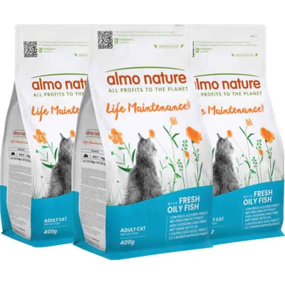 3x Almo Nature Kattenvoer Droog Life Maintenance Vette Vis 400 gr