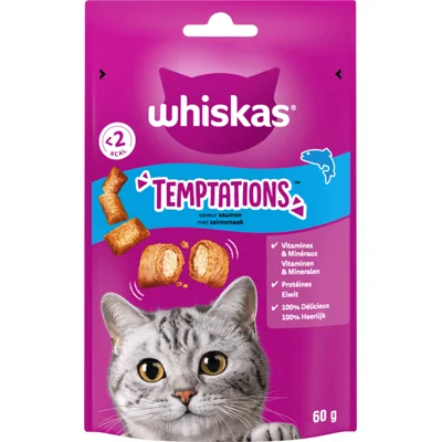 Whiskas Temptations zalm Kattensnoep 60 gr