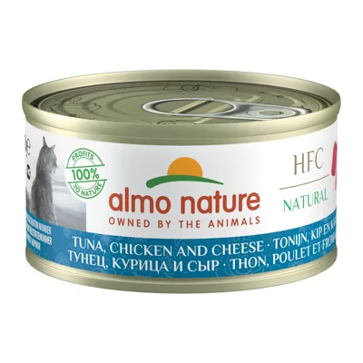 Almo Nature HFC 70 Kattenvoer - Blik - Tonijn, Kip en Kaas - 24 x 70 gram