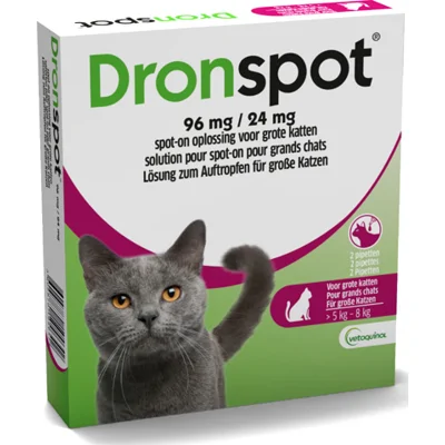 Dronspot 96 mg/24 mg Spot-on oplossing voor katten van 5 tot 8kg 2 pipetten