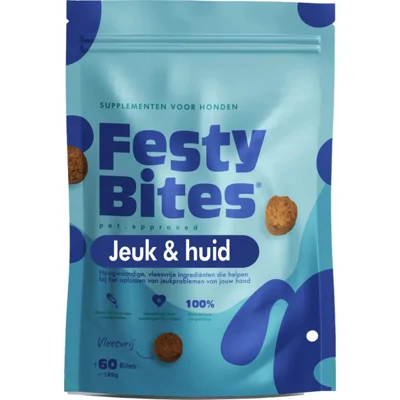 FestyBites Jeuk & Huid Vleesvrij probiotica supplement hond 180 g
