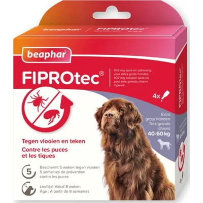 2x Beaphar Fiprotec Anti Teken-&Vlooiendruppels Hond 40 - 60 kg 4 stuks