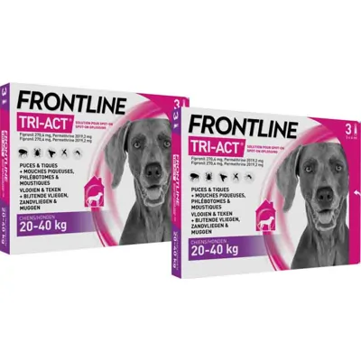 2x Frontline Tri-Act Anti Vlooien en Teken Druppels L 3 pipetten