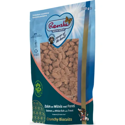 6x Renske Gezonde Beloning Crunchy Hondensnack Zalm&Witvis&Forel 200 gr