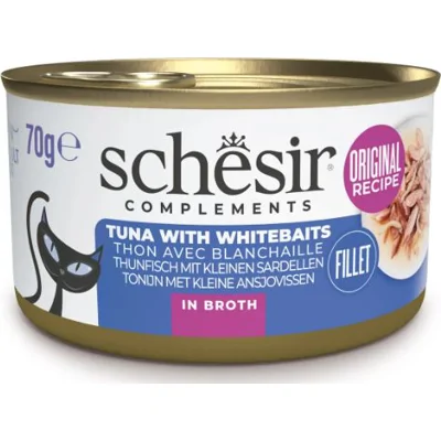 Schesir Tonijn met kleine Ansjovissen in Bouillon natvoer kat 70 gram