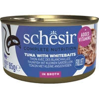 Schesir tonijn met kleine ansjovissen (in bouillon) natvoer kat (blikjes) 1 tray (12 x 85 g)
