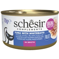 12x Schesir Kattenvoer Tonijn en Witvis in Boullion 70 gr