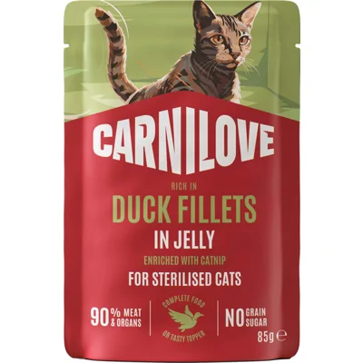 Carnilove Pouch Jelly Sterilised - Eend verrijkt met Kattenkruid - 24 x 85 g