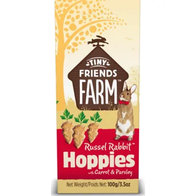 Tiny Friends Farm Russel Hoppies wortel&peterselie knaagdier/konijnensnacks 100 gram