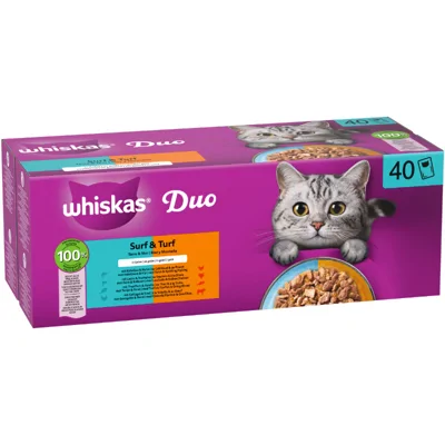 Whiskas 1+ Duo Surf & Turf in gelei multipack (12 x 85 g) 1 verpakking (12 x 85 g)