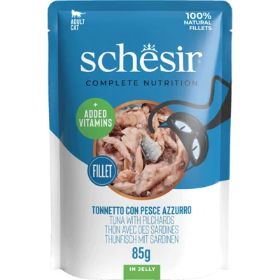 Schesir tonijn met sardines (jelly) natvoer kat (zakjes 85 g) 1 doos (12 x 85 g)