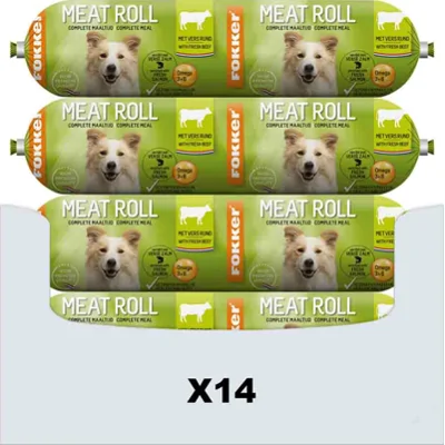 14x Fokker Meat Roll Hondenvoer Nat Rund - Zalm 350 gr