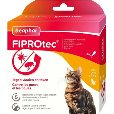2x Beaphar Fiprotec Anti Vlooiendruppels Kat vanaf 1 kg 4 stuks