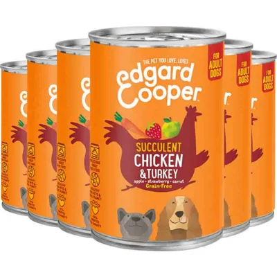6x Edgard&Cooper Blik Vers Vlees Hondenvoer Kip - Kalkoen 400 gr