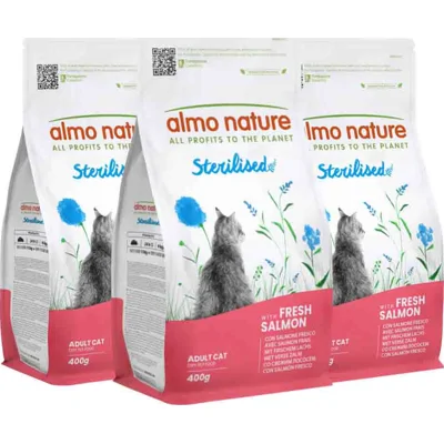 3x Almo Nature Kattenvoer Droog Sterilised Zalm 400 gr