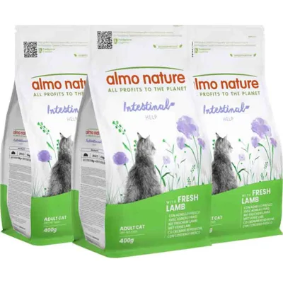 3x Almo Nature Kattenvoer Droog Intestinal Help Lam 400 gr