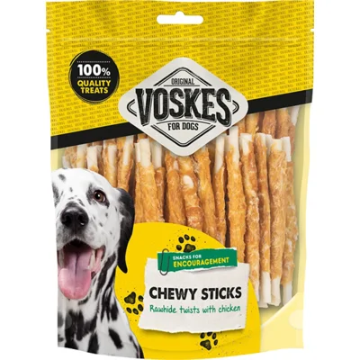 10x Voskes Hondensnack Runderhuid Sticks Kip 100 stuks