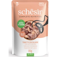 Schesir tonijn met zalm (jelly) natvoer kat (zakjes) 1 doos (12 x 85 g)