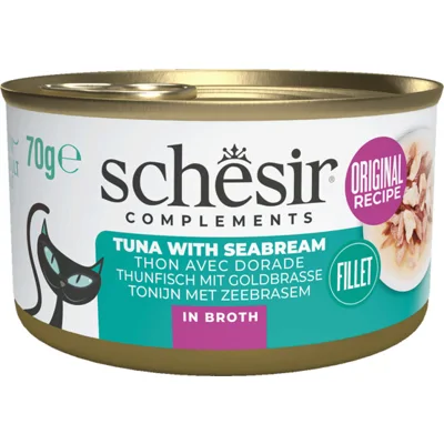 12x Schesir Kattenvoer Tonijn en Zeebrasem in Boullion 70 gr