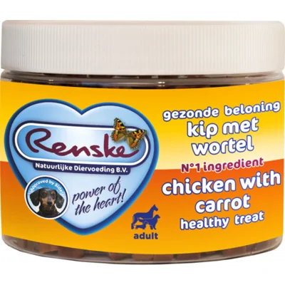 6x Renske Gezonde Beloning Mini Hartjes Hondensnack Kip&Wortel 300 gr