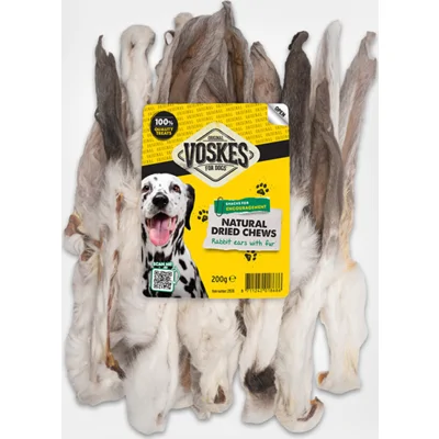 18x Voskes Hondensnack Konijnenoren met Vacht 200 gr