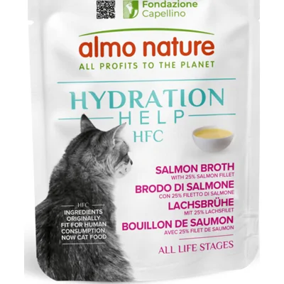 24x Almo Nature HFC Hydration Help Kattenvoer Zalmbouillon met Zalmfilet 50 gr